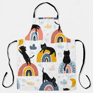 Black Cats Rainbows Fantasy Pattern Apron