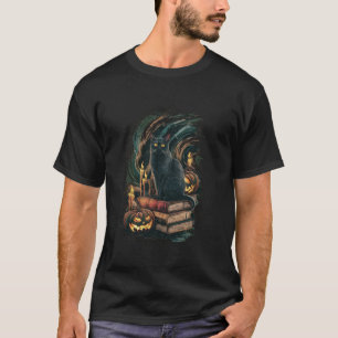 Black Cats Reading Books Teachers Retro Halloween T-Shirt