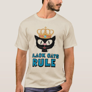 Black Cats Rule Cat Face with Jeweled Crown T-Shirt