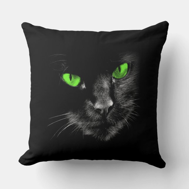 Black Cats Rule - Green Eyes Cushion (Front)