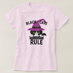 Black Cats Rule Witch Funny Halloween Tee