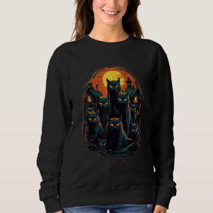 Black Cats Scary Moon  Halloween Horror Sweatshirt