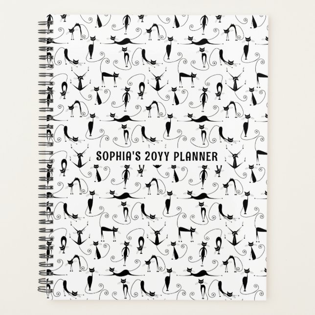 Black Cats Seamless Pattern Custom Name Planner (Front)