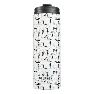 Black Cats Seamless Pattern Custom Name Thermal Tumbler