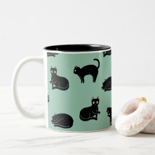 Black Cats Seamless Pattern Two-Tone Coffee Mug