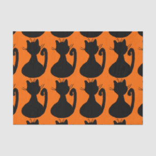 Black Cats Silhouette on Orange Tissue Paper