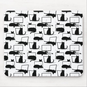 Black Cats Sitting on Laptops Pattern Mouse Pad