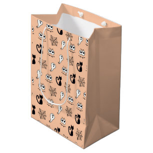 Black Cats Spiderwebs and Ghosts Orange Halloween Medium Gift Bag