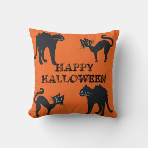 Black Cats Throw Cushion Happy Halloween