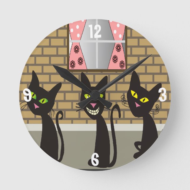 Black Cats Whimsical Clock (Front)