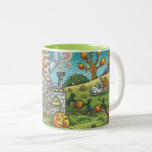 BLACK CATS, WITCH PUMPKIN PIE FACTORY TWO TONE MUG