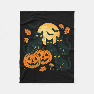 Black Cats With Jack O Lanterns Moon And Bats Fleece Blanket