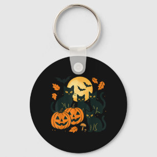 Black Cats With Jack O Lanterns Moon And Bats Key Ring