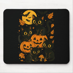 Black Cats With Jack O Lanterns Moon And Bats Mouse Pad