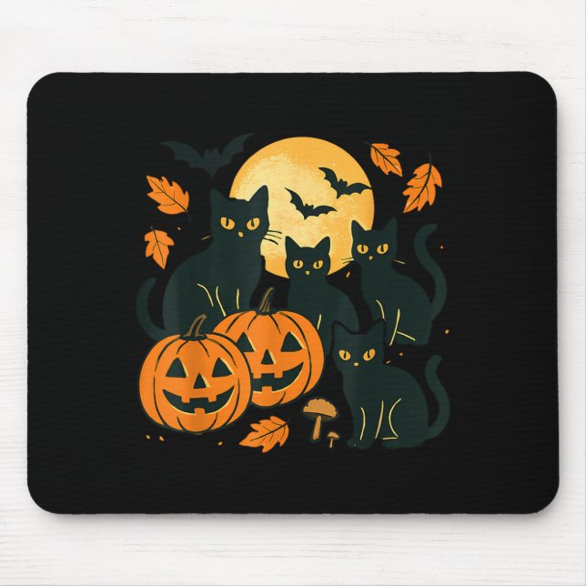 Black Cats With Jack O Lanterns Moon And Bats Mouse Pad (Front)