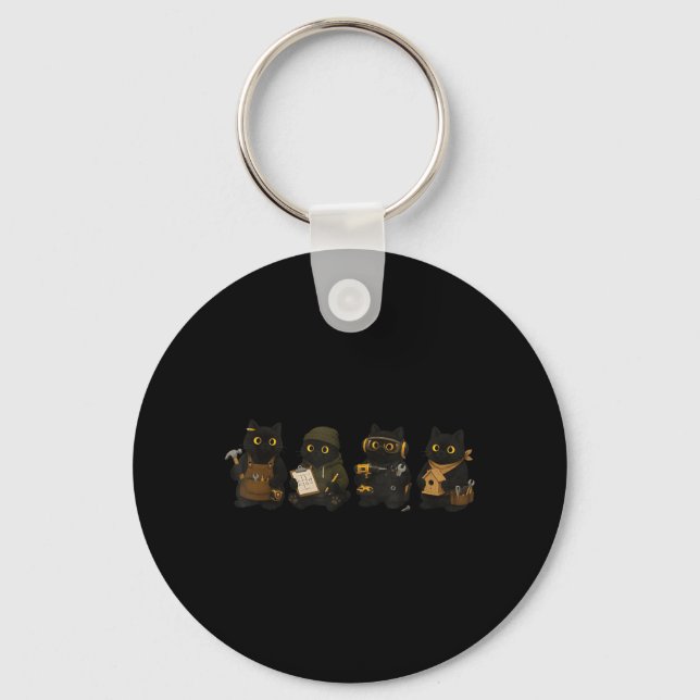 Black Cats Woodworking Carpenter Cat Funny Key Ring (Front)