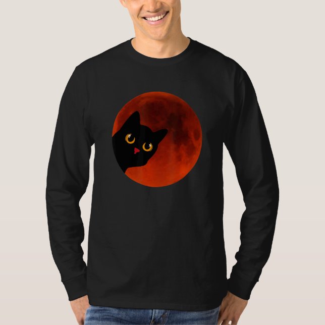 Black Cats Yellow Cat Eyes moon the red Scary T-Shirt (Front)