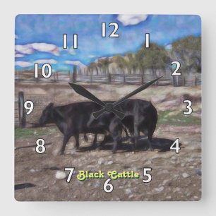 Black Cattle Impressions Square Wall Clock