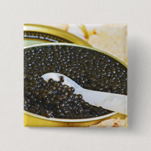 Black caviar and a spoon of mother-of-pearl to 15 cm square badge
