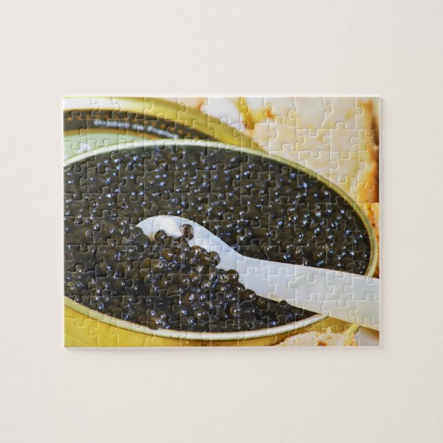 Black caviar and a spoon of mother-of-pearl to jigsaw puzzle (Horizontal)