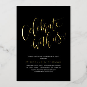 Black Celebrate With Us Modern Simple Engagement 