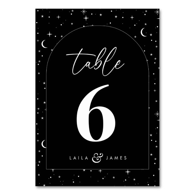 Black Celestial Arched Wedding Table Number (Front)
