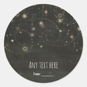 Black Celestial Dark Starry Sky Swirls Favour Classic Round Sticker