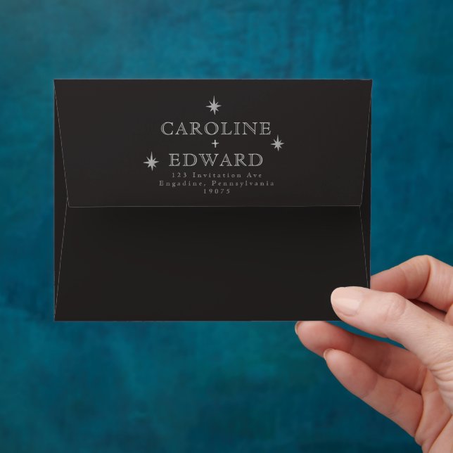 Black Celestial Gold Stars Moon Astronomy Wedding Envelope (Hand)
