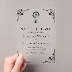 Black Celtic Cross Wedding Save the Date Acrylic Invitations