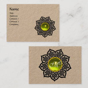 BLACK CELTIC FLOWER YELLOW TOPAZ GEM MONOGRAM BUSINESS CARD