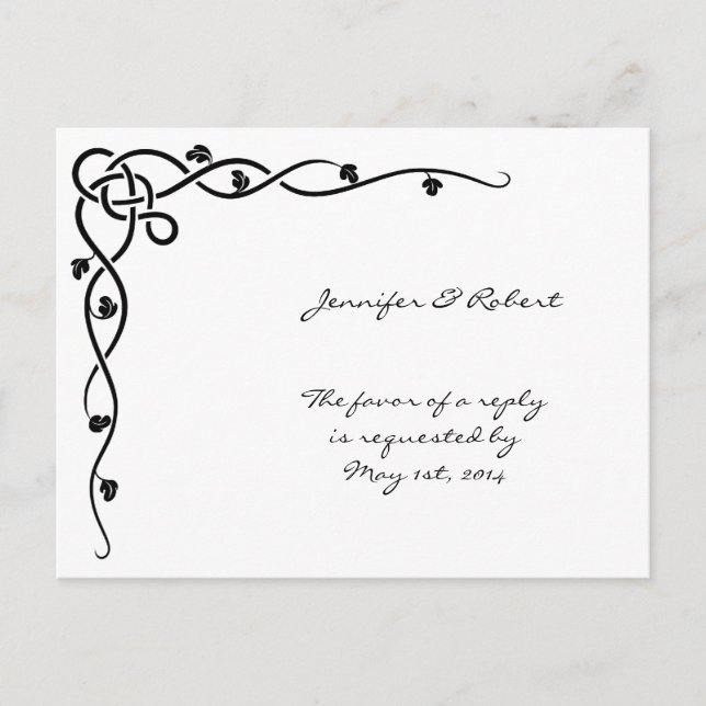 Black Celtic Knot Corner Vine RSVP Postcard (Front)