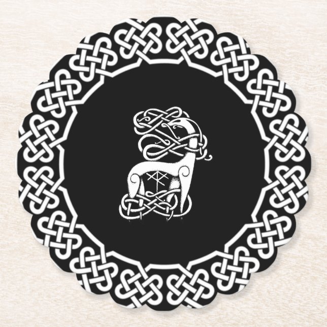 Black Celtic/Nordic deer Paper Coaster (Front)