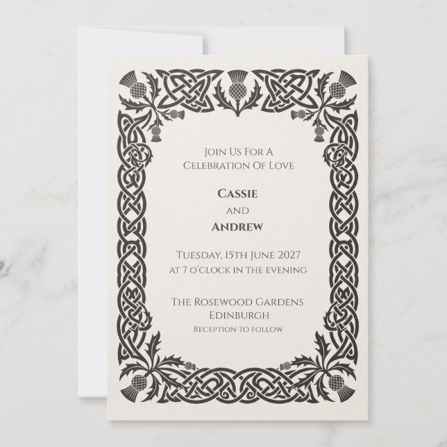 Black Celtic Thistle Border Wedding Invitation (Front)