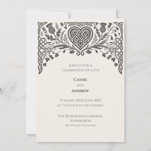 Black Celtic Thistle Knot Wedding Invitation (Front)