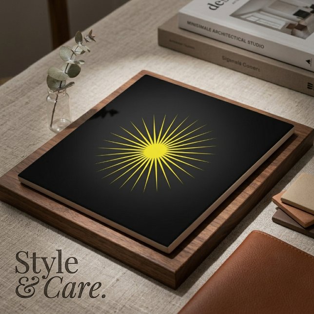 Black Ceramic Tile with Striking Yellow Star Desig (Black Ceramic Tile with Striking Yellow Star Design)