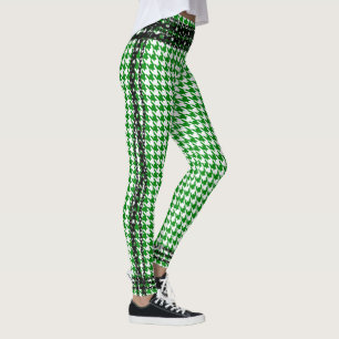 Black Chain Trim Kelly Green White Houndstooth Leggings