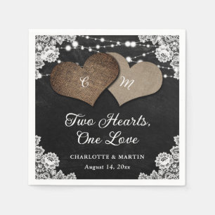 Black Chalkboard Burlap Lace Monogram Wedding Napkin