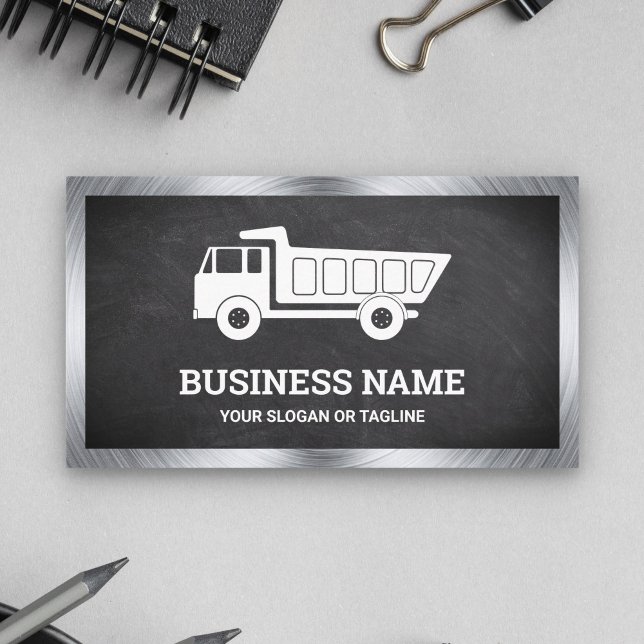 Black Chalkboard Construction Hauling Dump Truck Business Card (Creator Uploaded)