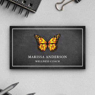 Black Chalkboard Elegant Orange Monarch Butterfly Business Card