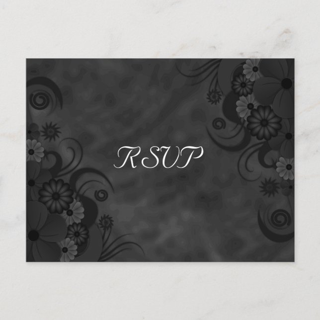 Black Chalkboard Floral Gothic RSVP Response Card (Front)