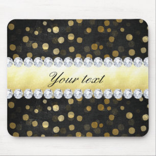 Black Chalkboard Gold Confetti Diamonds Mouse Pad