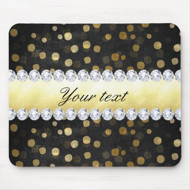 Black Chalkboard Gold Confetti Diamonds Mouse Pad (Front)