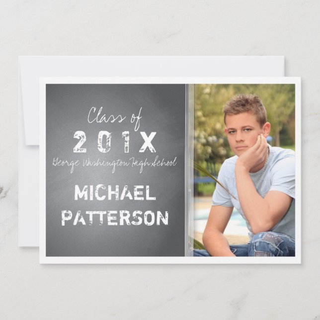 Black Chalkboard Graphic Guy Graduation Party Invitation (Front)
