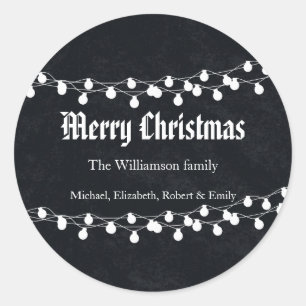 Black Chalkboard Holiday Christmas Lights Classic Round Sticker