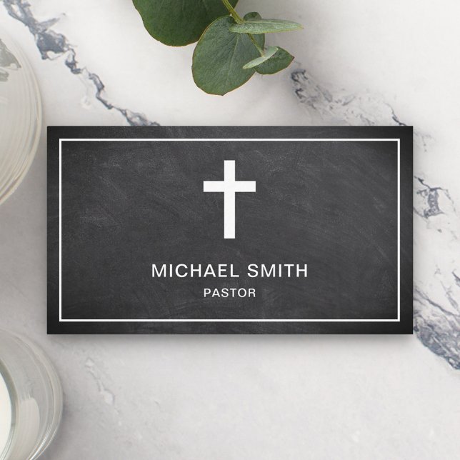 Black Chalkboard Jesus Christ Cross Pastor Business Card (Creator Uploaded)