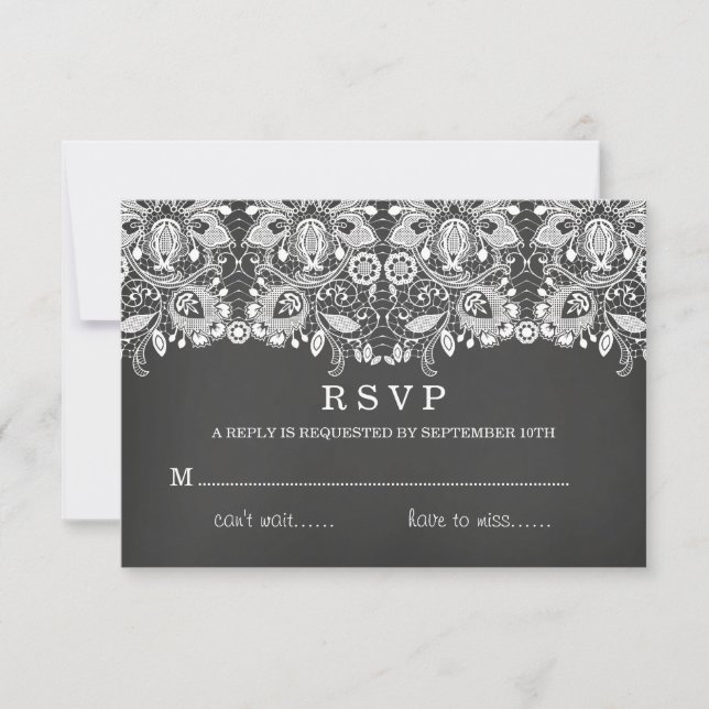 Black Chalkboard & Lace RSVP Card (Front)