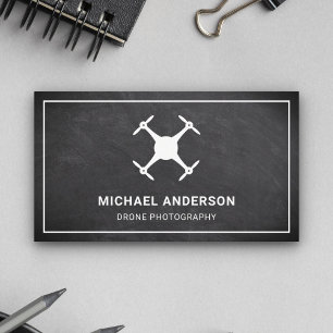 Black Chalkboard Modern Drone Photography Business Card