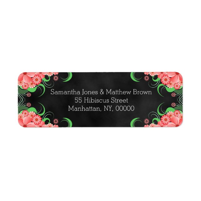 Black Chalkboard Pink Floral Return Address Labels (Front)
