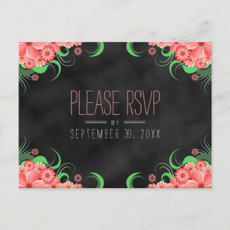 Black Chalkboard Pink Floral RSVP Reply Postcards