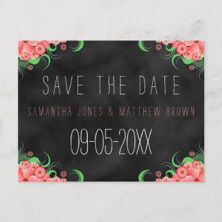 Black Chalkboard Pink Floral Save The Date Card